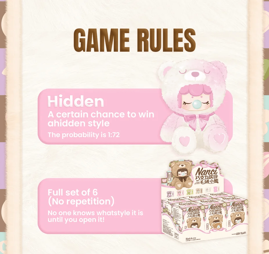 WHOLESALE – Rolife “Nanci Colorful Chocolate Cutie Bears” Blind Box Set (6 PCS Sealed) - Mystery Kawaii Co.Blind Box